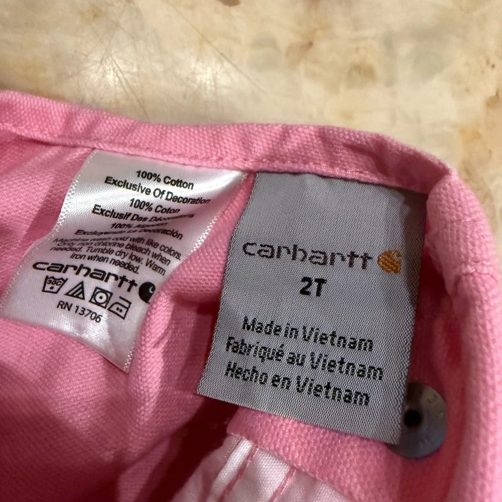 Carhartt Kids Canvas Bib Overalls Pink Adjustable Straps Classic Loose Size 2T - Picture 3 of 5